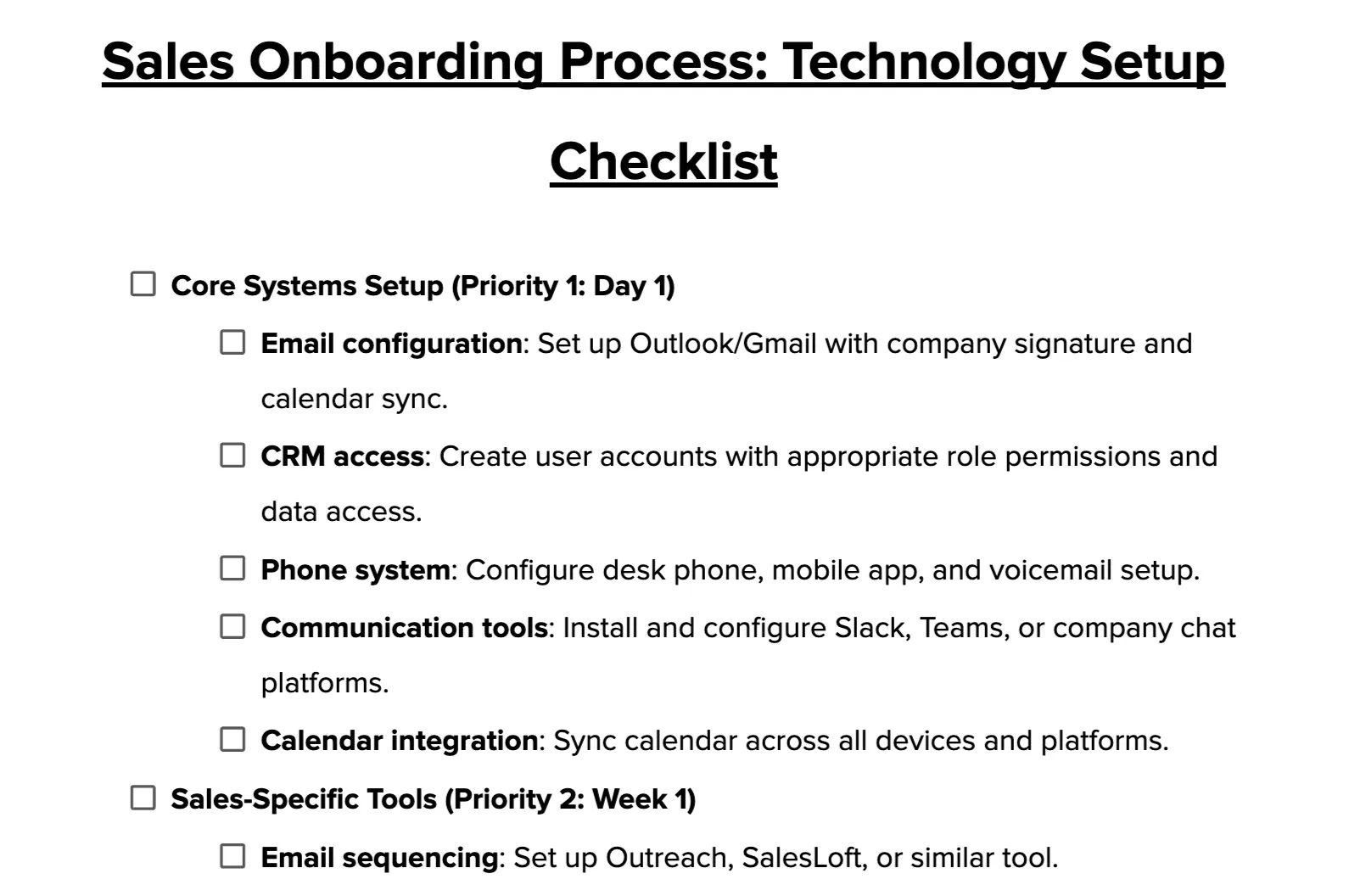 Sales Onboarding Process: Technology Setup Checklist Preview