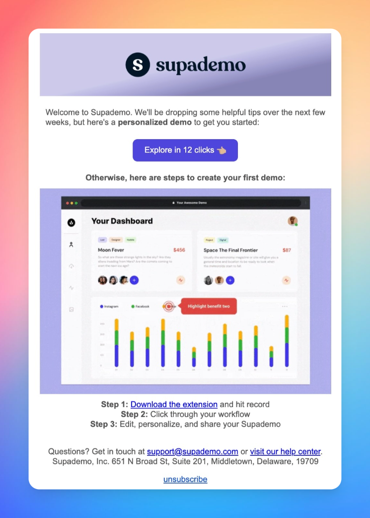 Supademo welcome emails