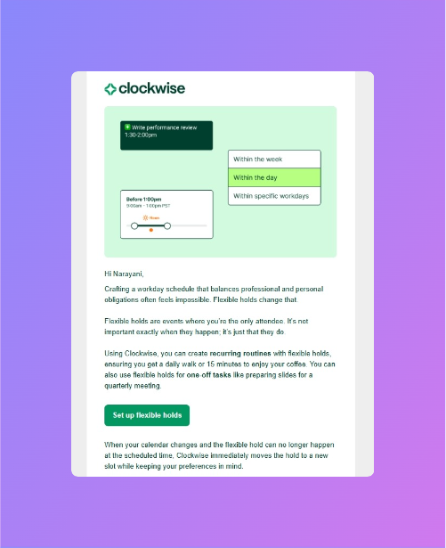 Clockwise customer engagement email example