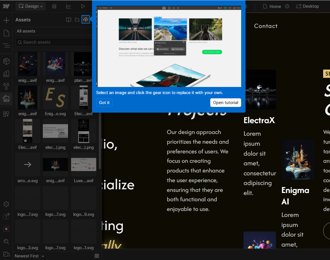 Webflow user onboarding