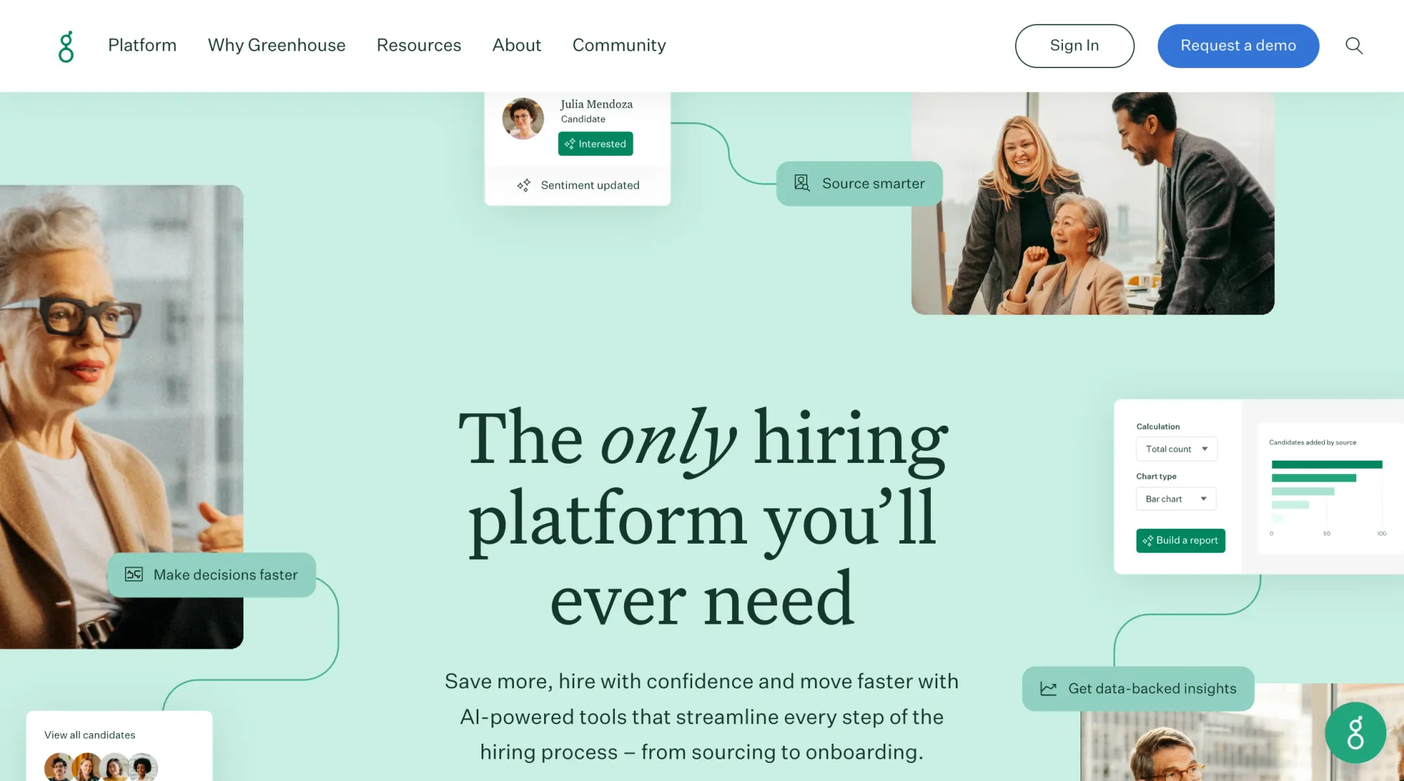 Greenhouse platform showing recruitment tools and data insights