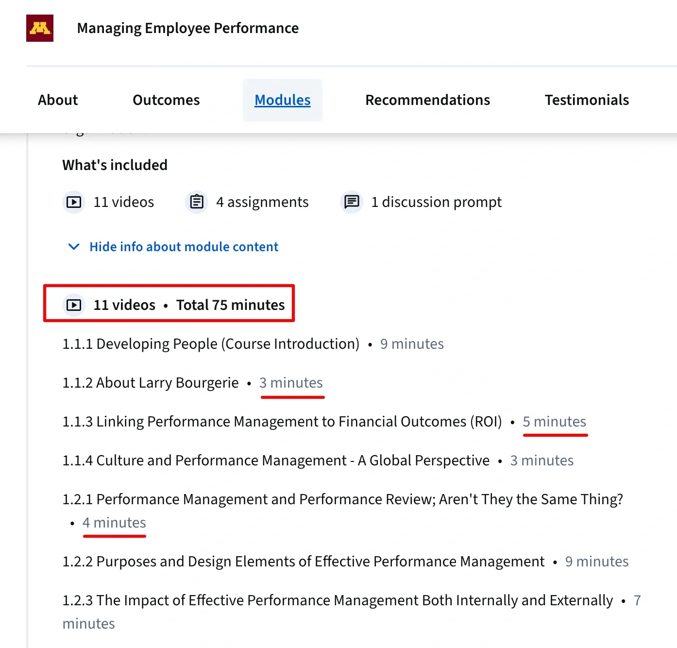Training module and lesson structure from Managing Employee Performance course