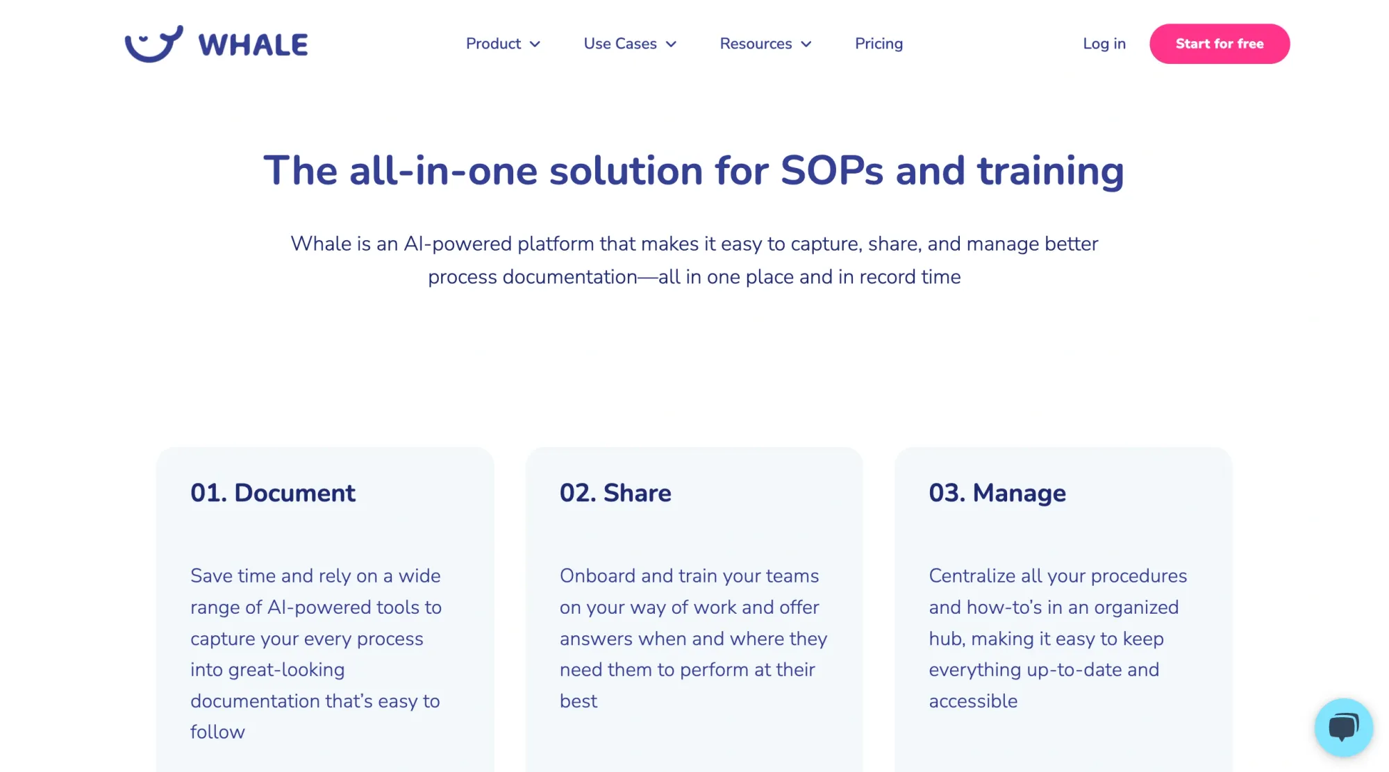 Whale homepage showing its key features and how it works