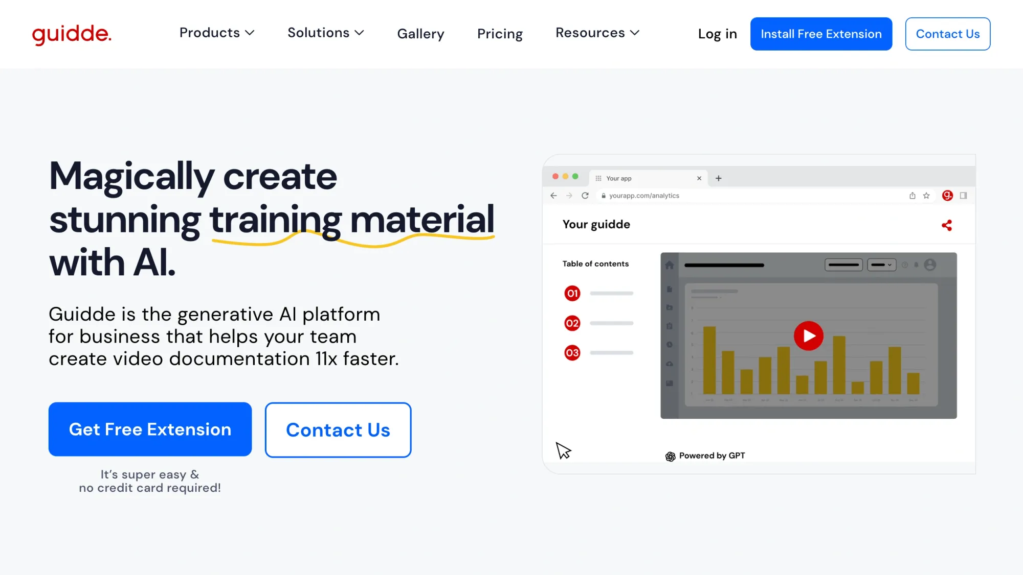 Guidde homepage showing its main features and how it works