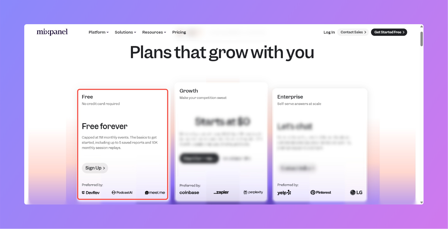 Mixpanel’s free plan