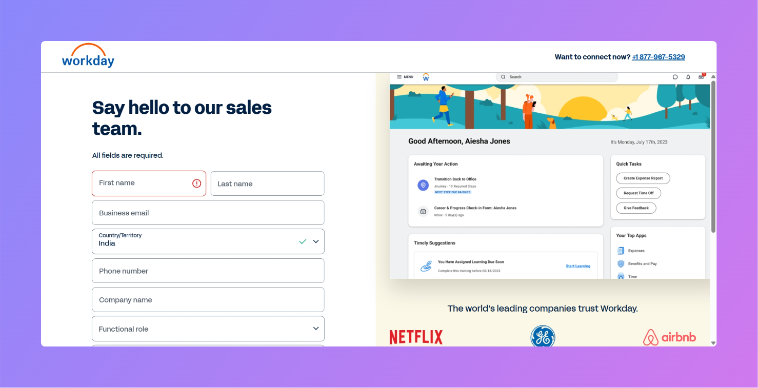 Workday request demo page screenshot