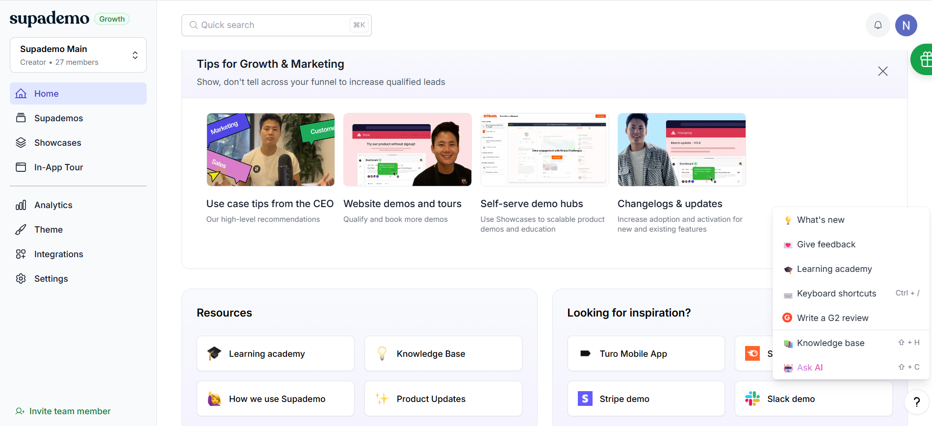 Snapshot of Supademo's in-app customer onboarding help guides