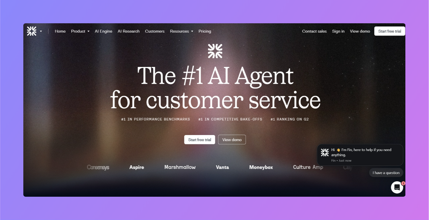 Fin AI landing page screenshot