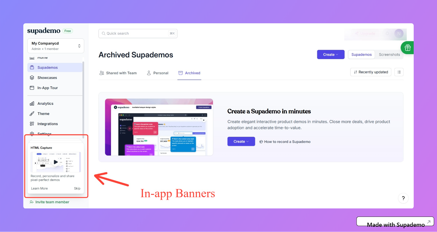 Supademo in-app banner