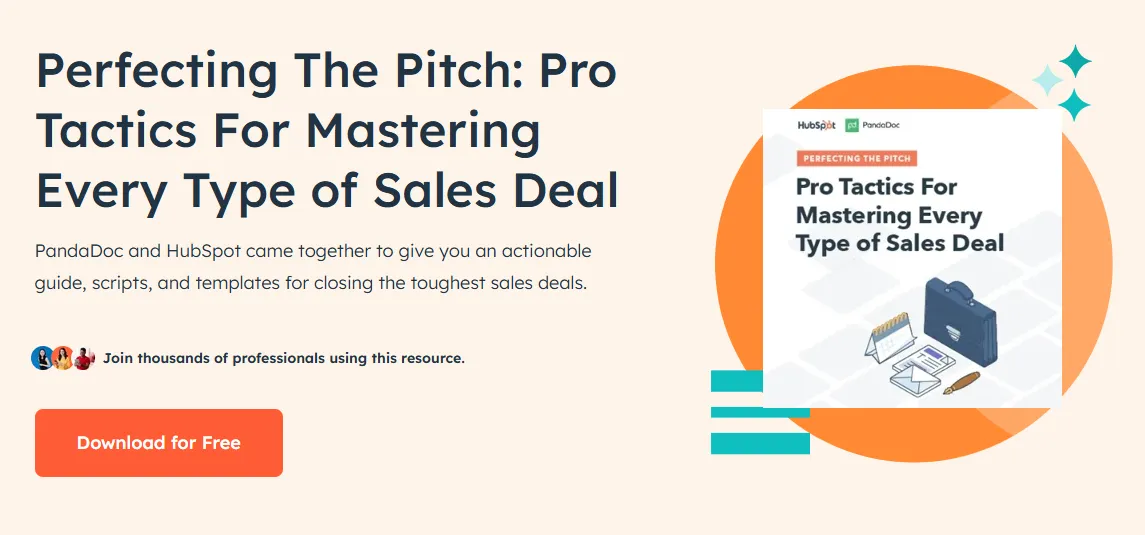 HubSpot ebook landing page promoting sales training resources with a download CTA.