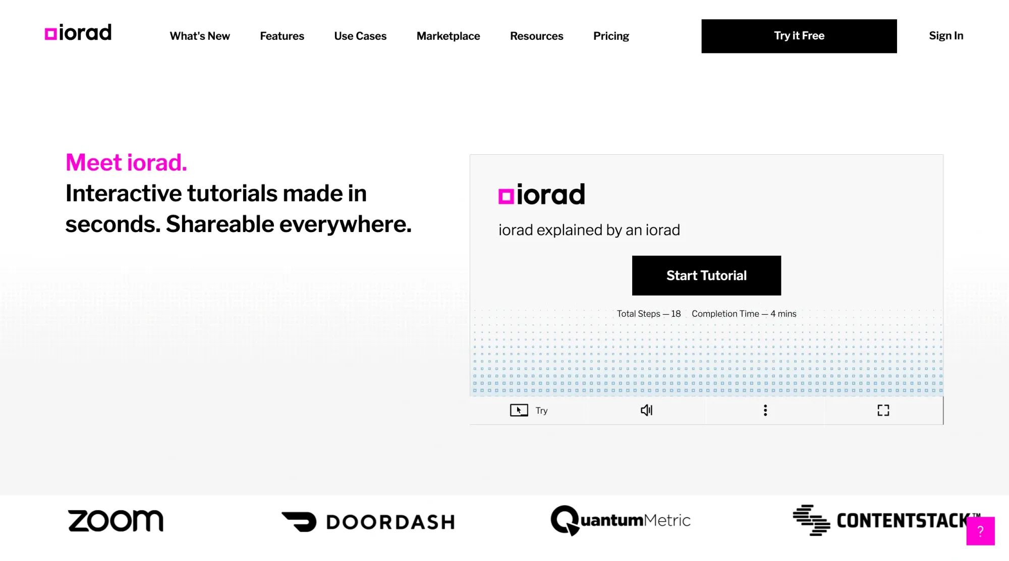 Iorad screen showing tutorial steps and overall interface