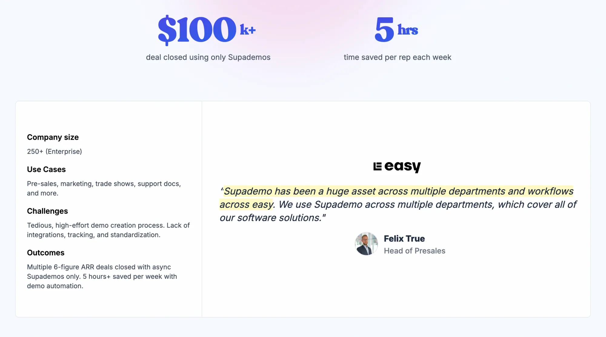 Supademo helps Easy save hours weekly and close big deals