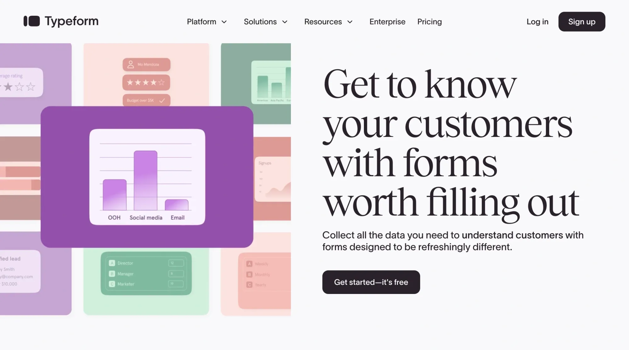 Homepage view of Typeform with forms designed to collect responses
