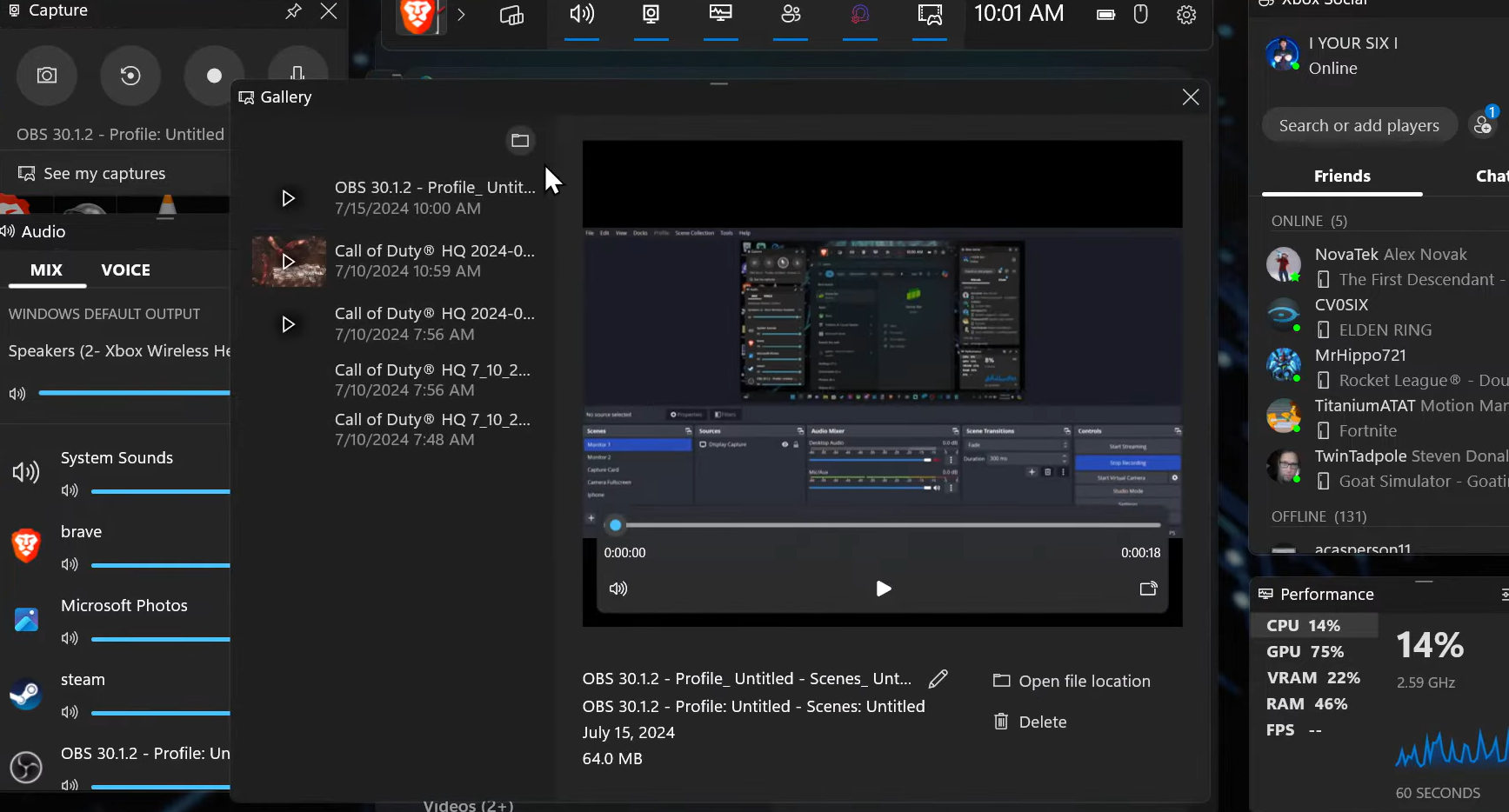 Find saved recordings on xbox game bar