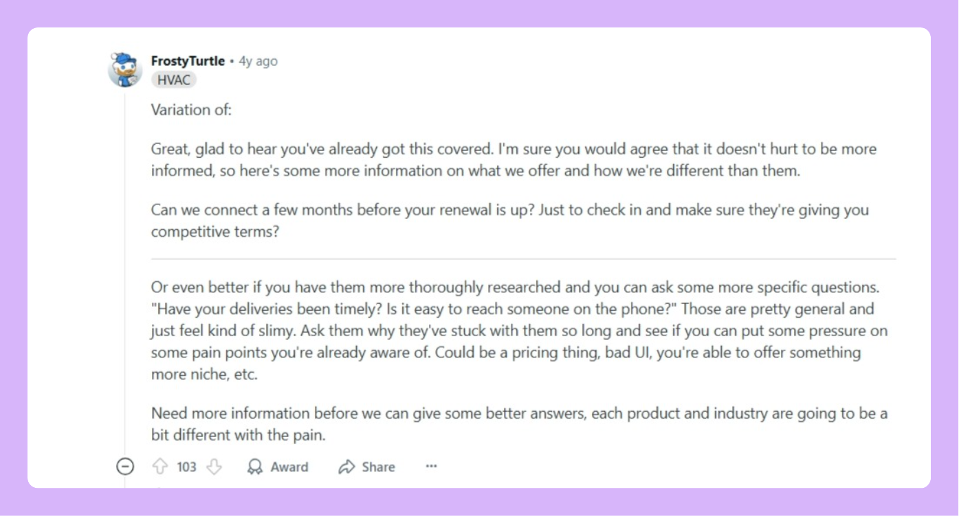 Handling sales objection "We're happy with our current vendor"