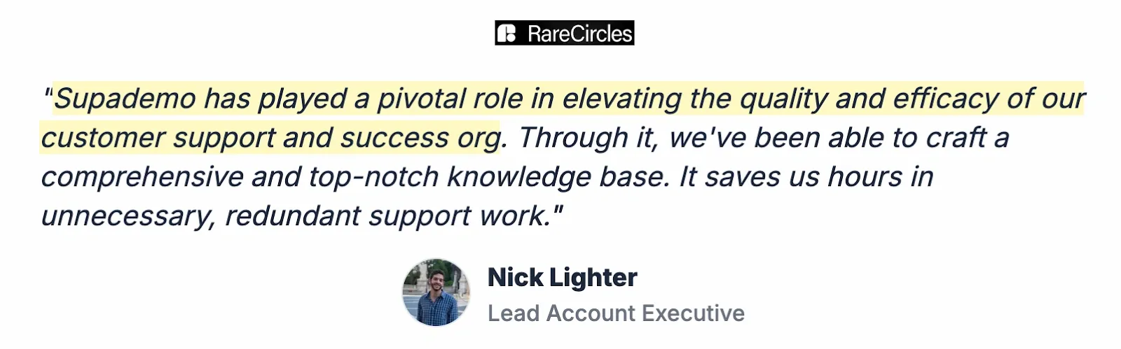 Testimonial highlighting Supademo’s impact on customer success teams