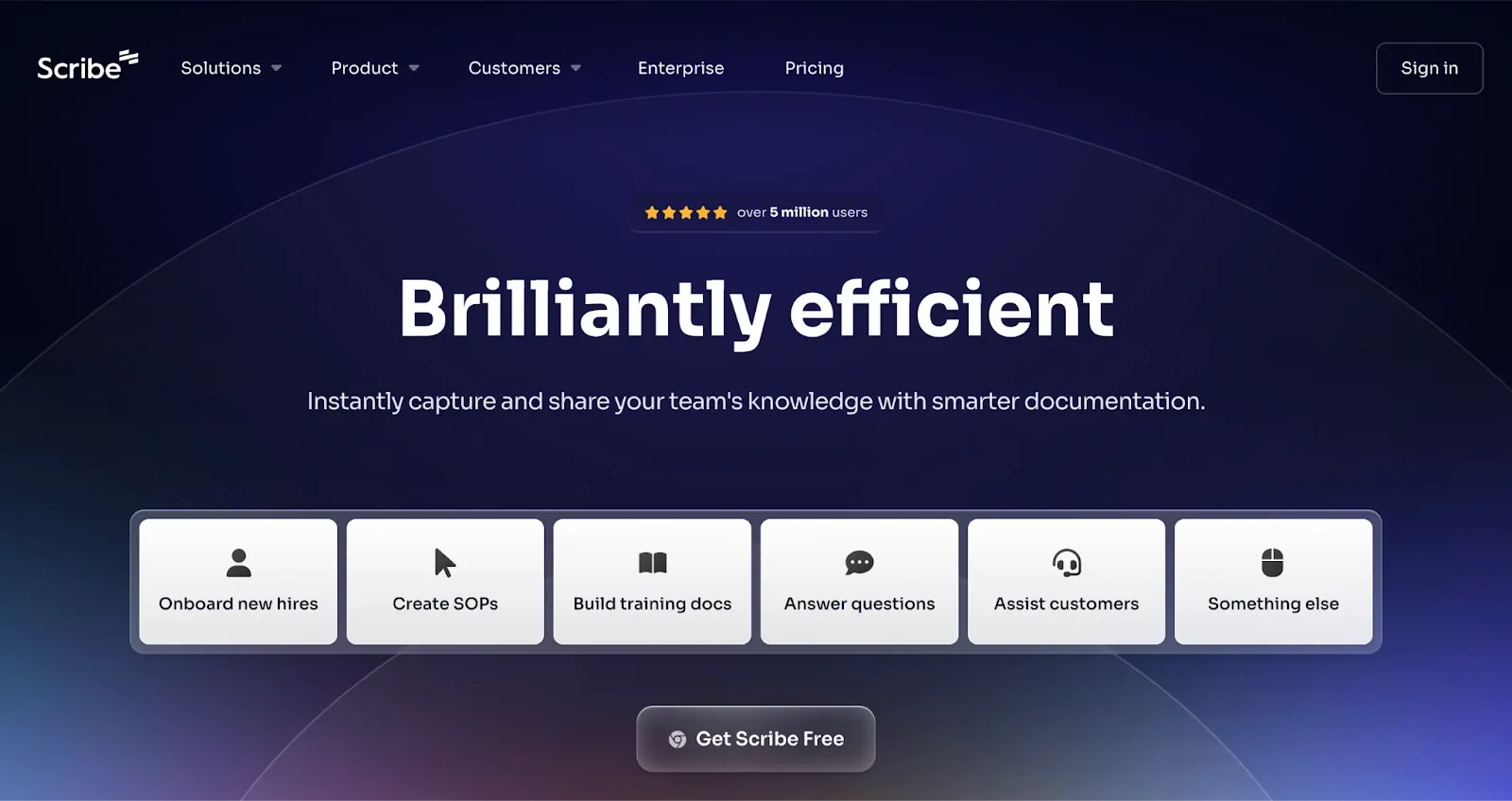 Scribe homepage highlighting knowledge sharing and documentation options