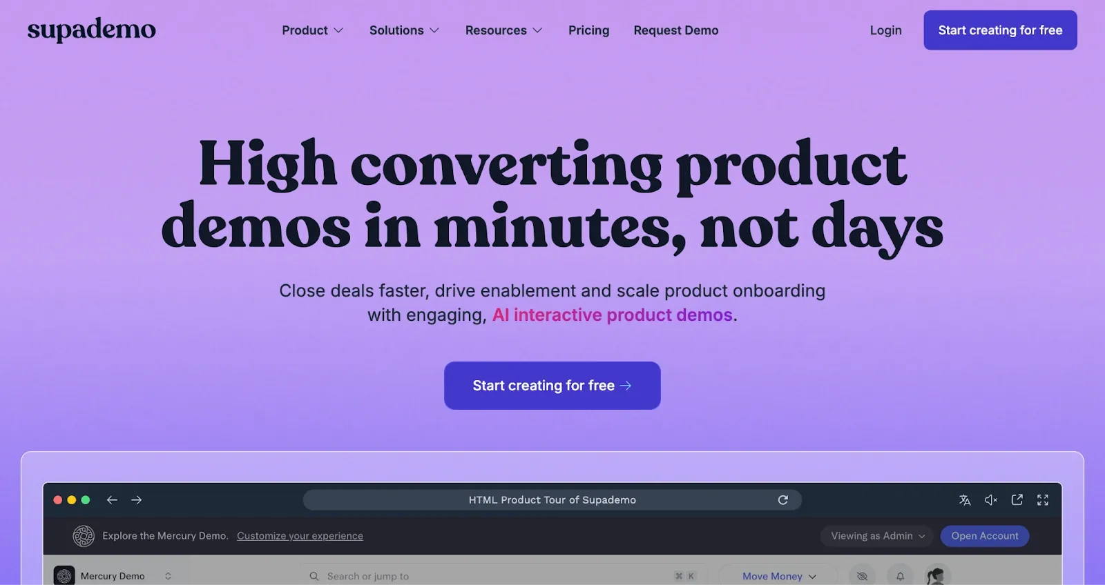 Supademo homepage showing interactive demo creation