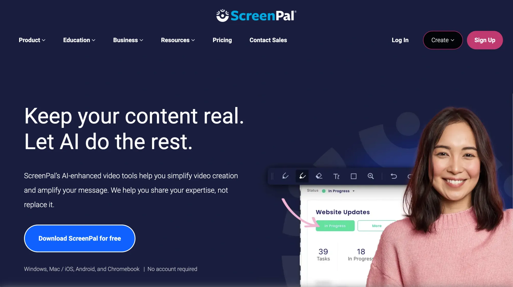 ScreenPal website showing video creation with AI features