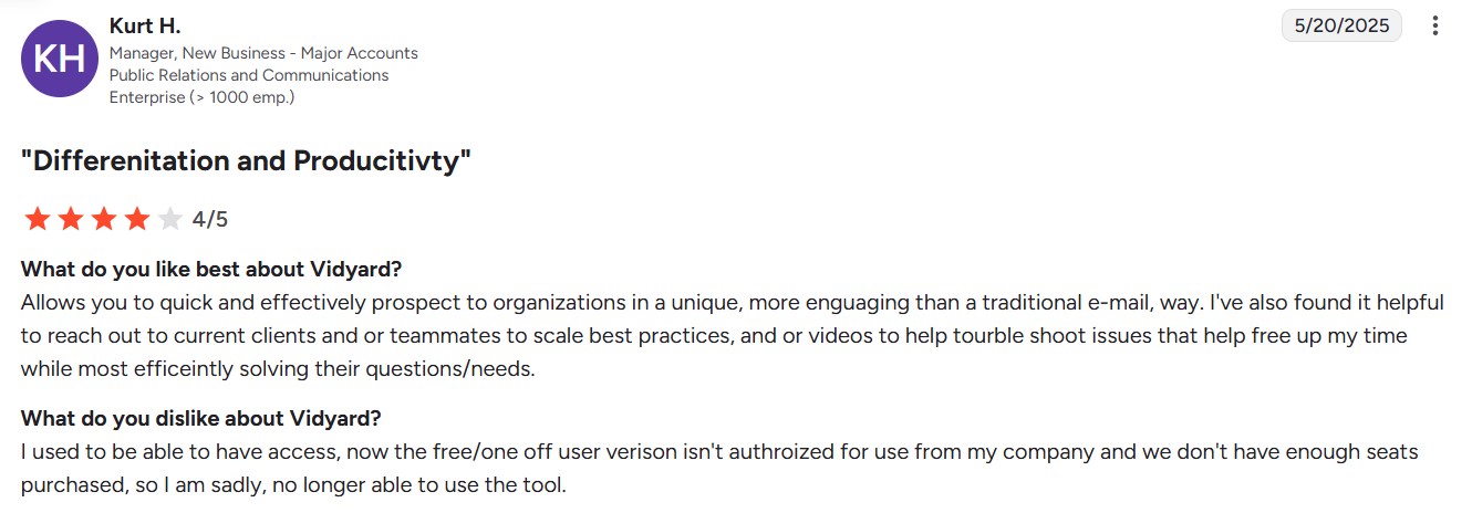 vidyard g2 user review