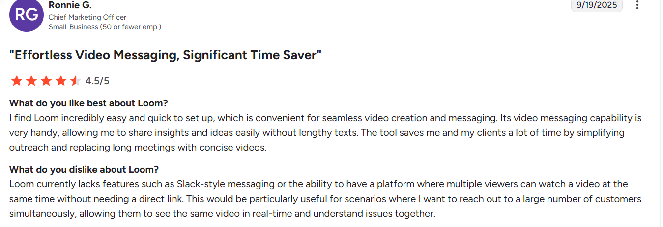 Loom user review screenshot