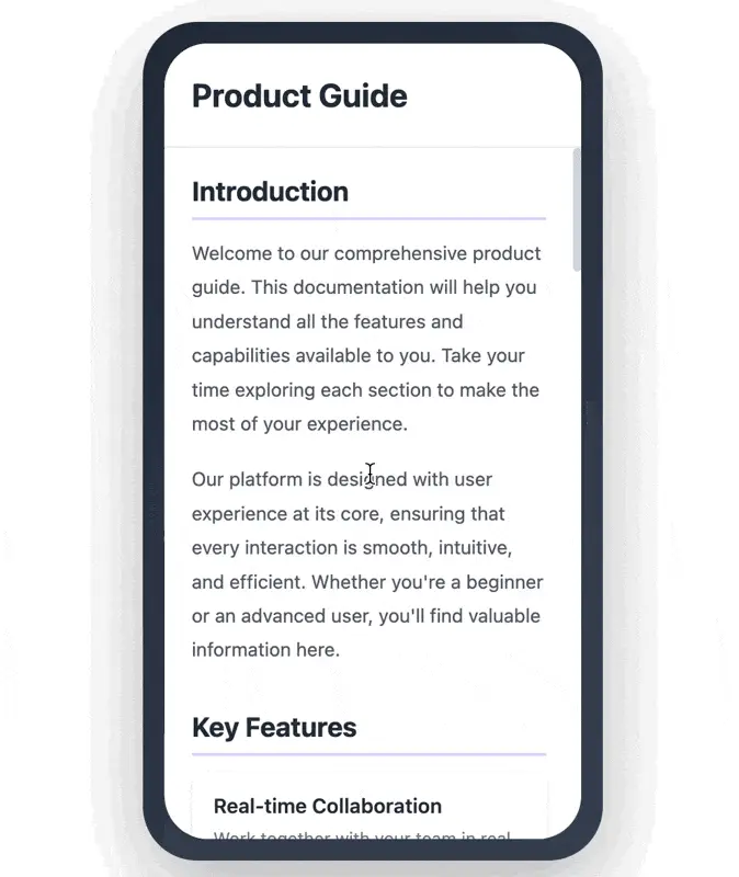 Circular arrow button appearing with fade animation while scrolling on the page
