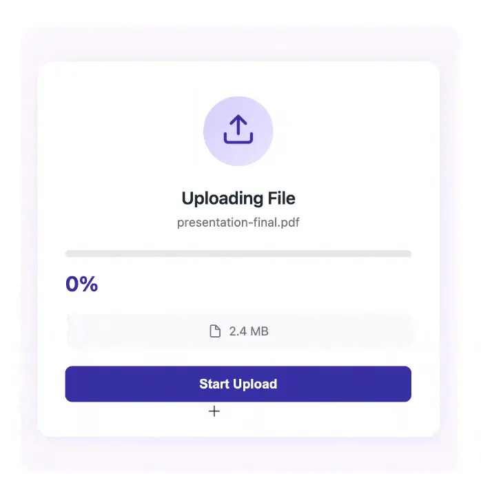 File upload interface showing percentage progress with upload button