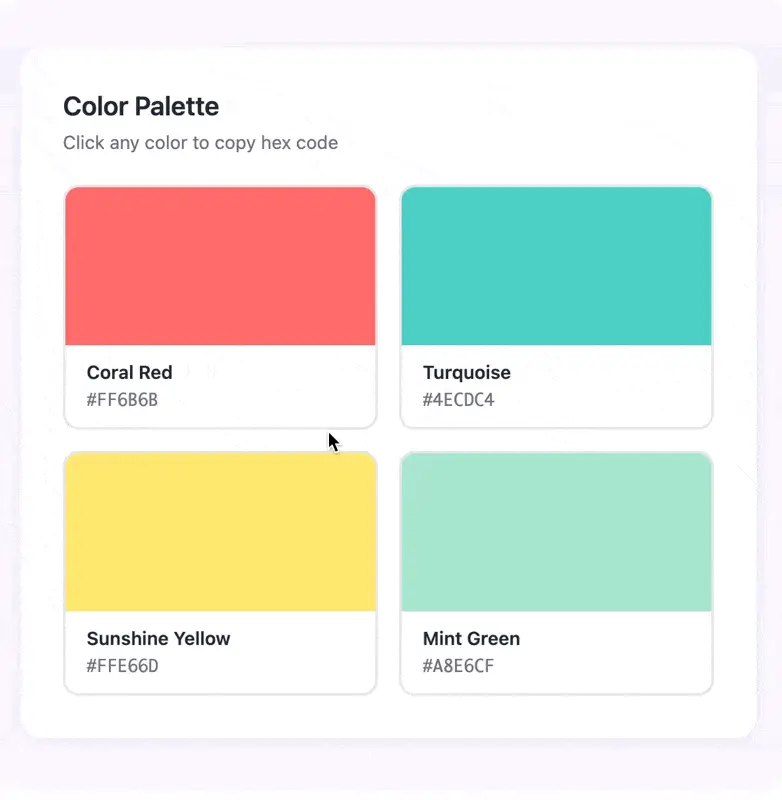 Color palette interface with color codes and copy to clipboard functionality
