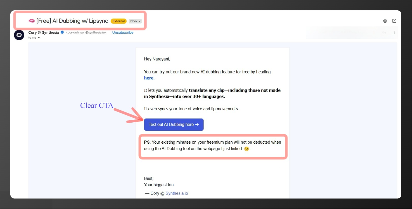  Synthesia Product update email example