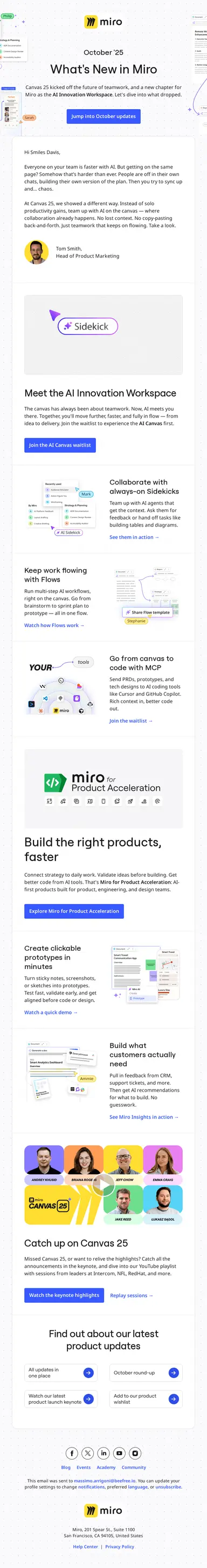  Miro Product update email example