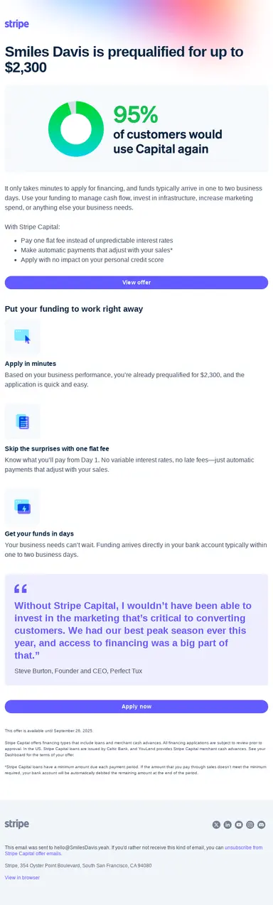 Stripe Product update email example