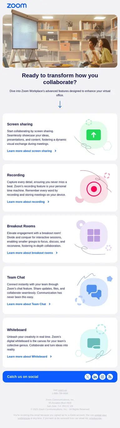 Zoom Product update email example