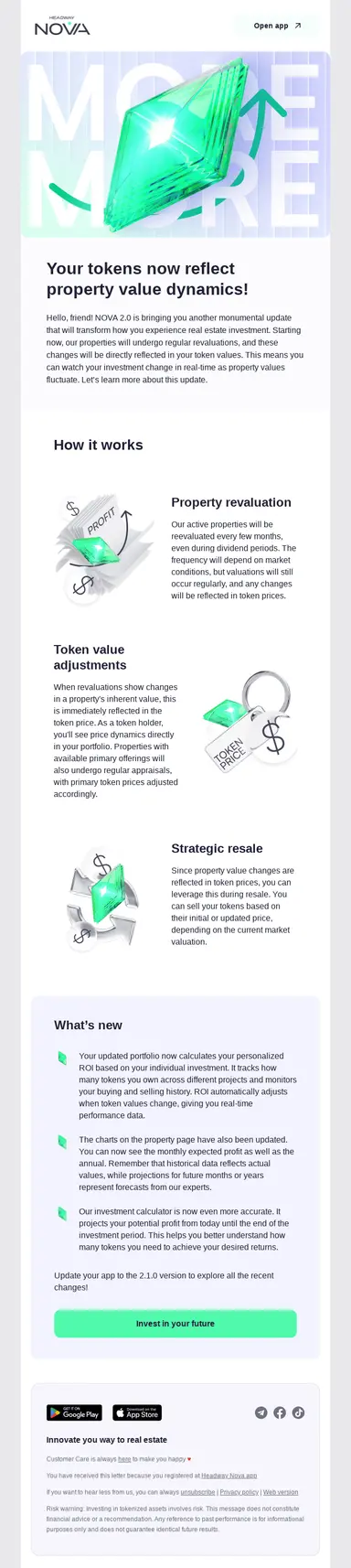 Headway Nova Product update email example