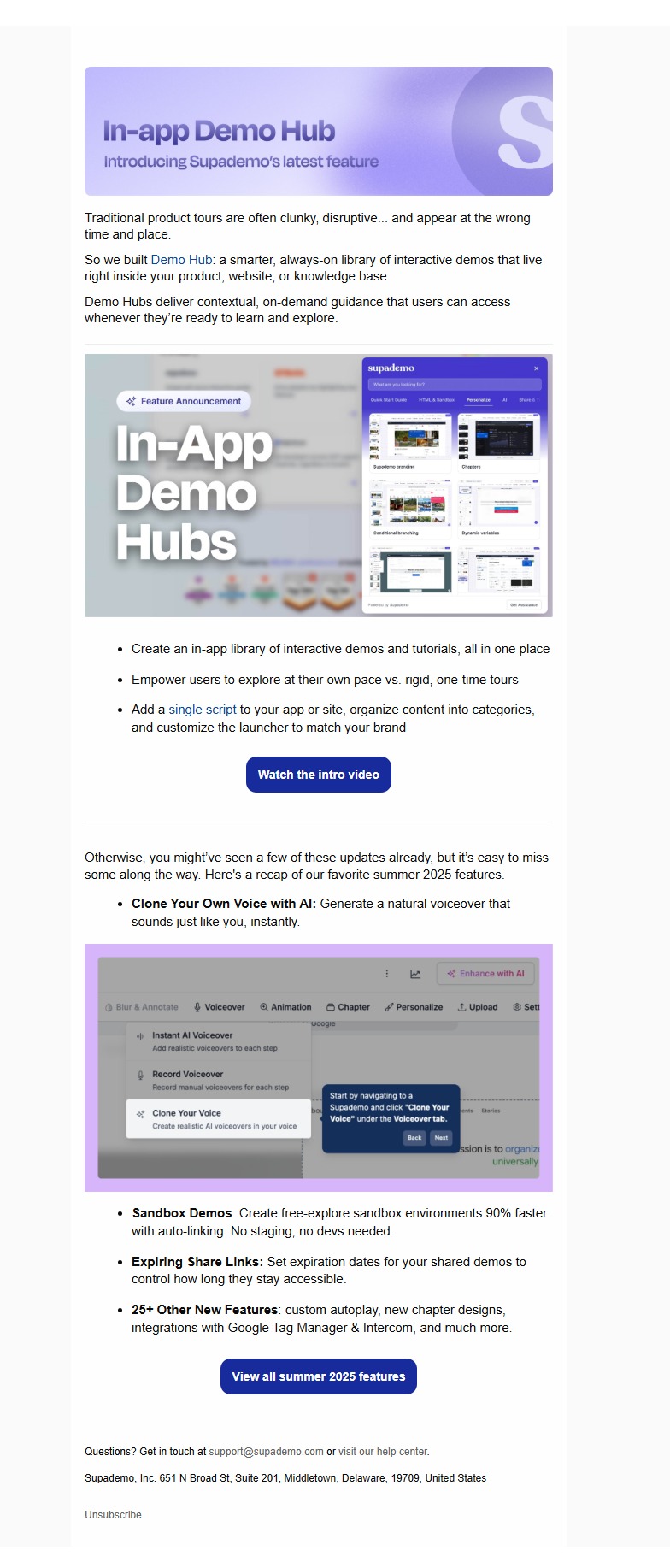 Supademo Product update email example