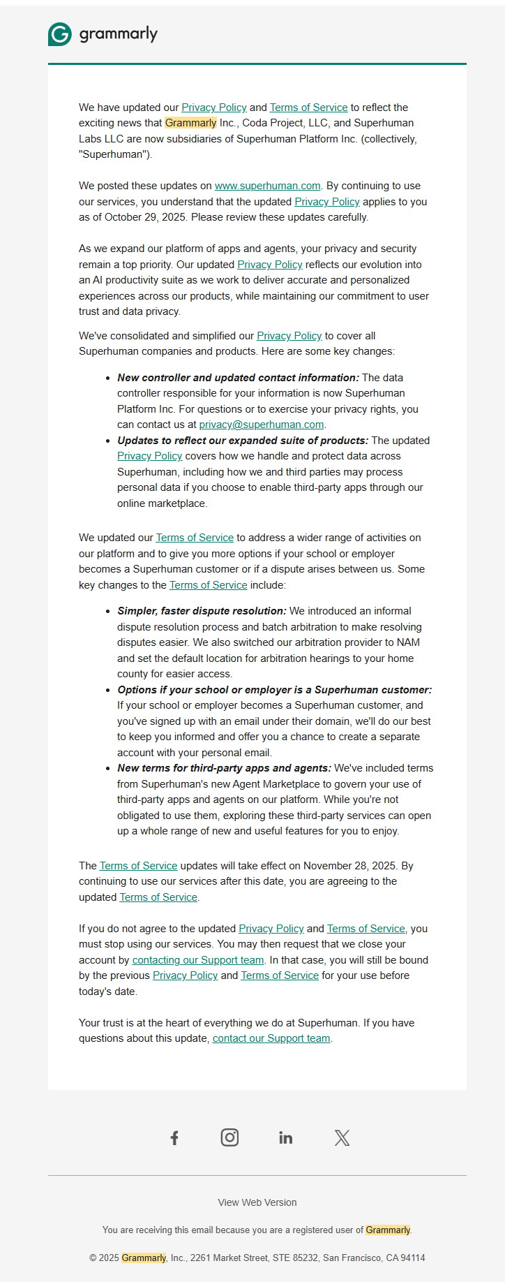 Grammarly Privacy Policy and Terms of Service Update 