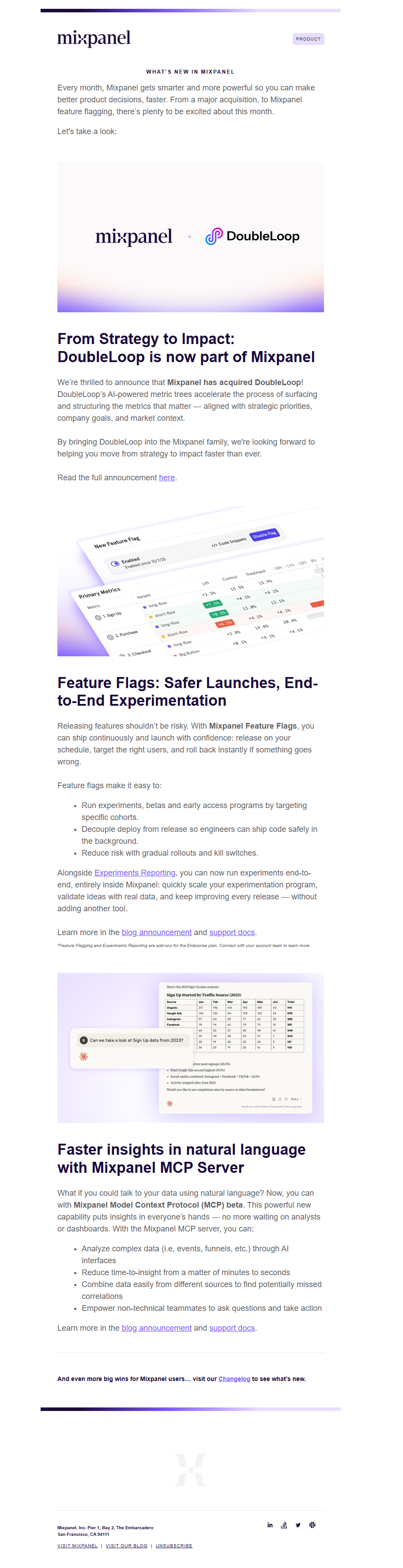 Mixpanel Product update email example