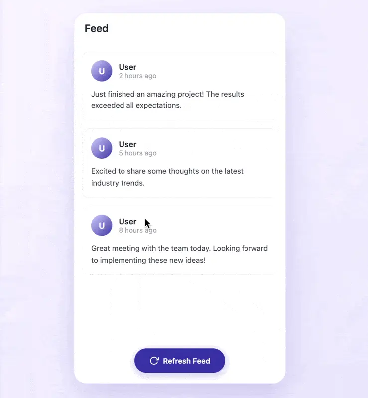 Social media feed illustration with user posts and refresh feed button