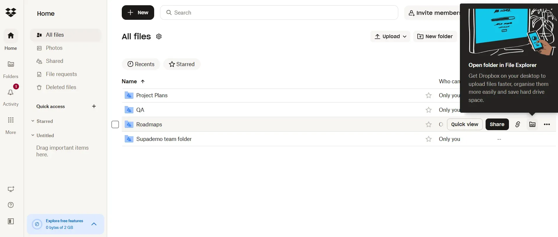 Dropbox tooltip example