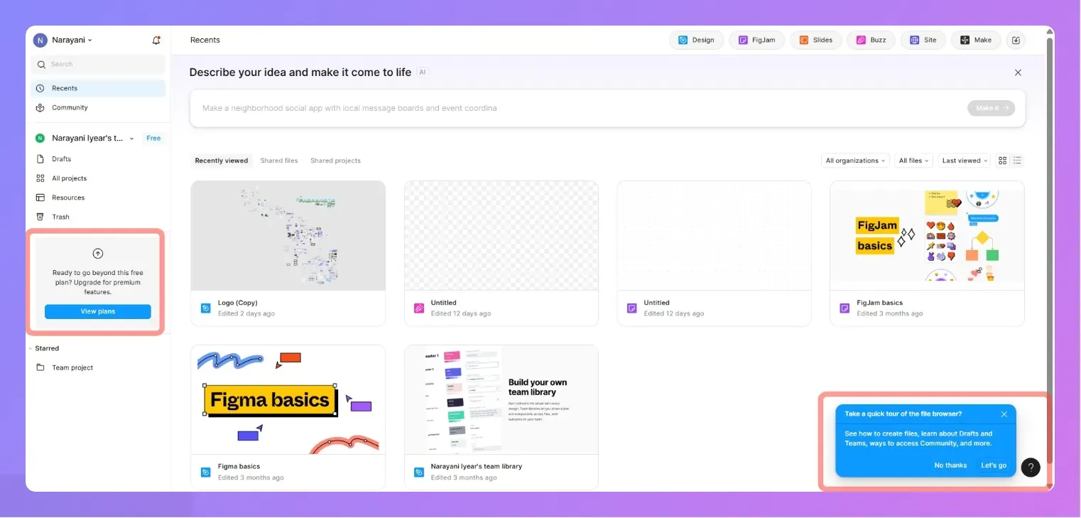 Figma's in-app messaging example