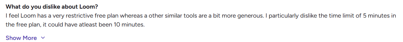 A user expresses dissatisfaction over Loom's restrictive free plan