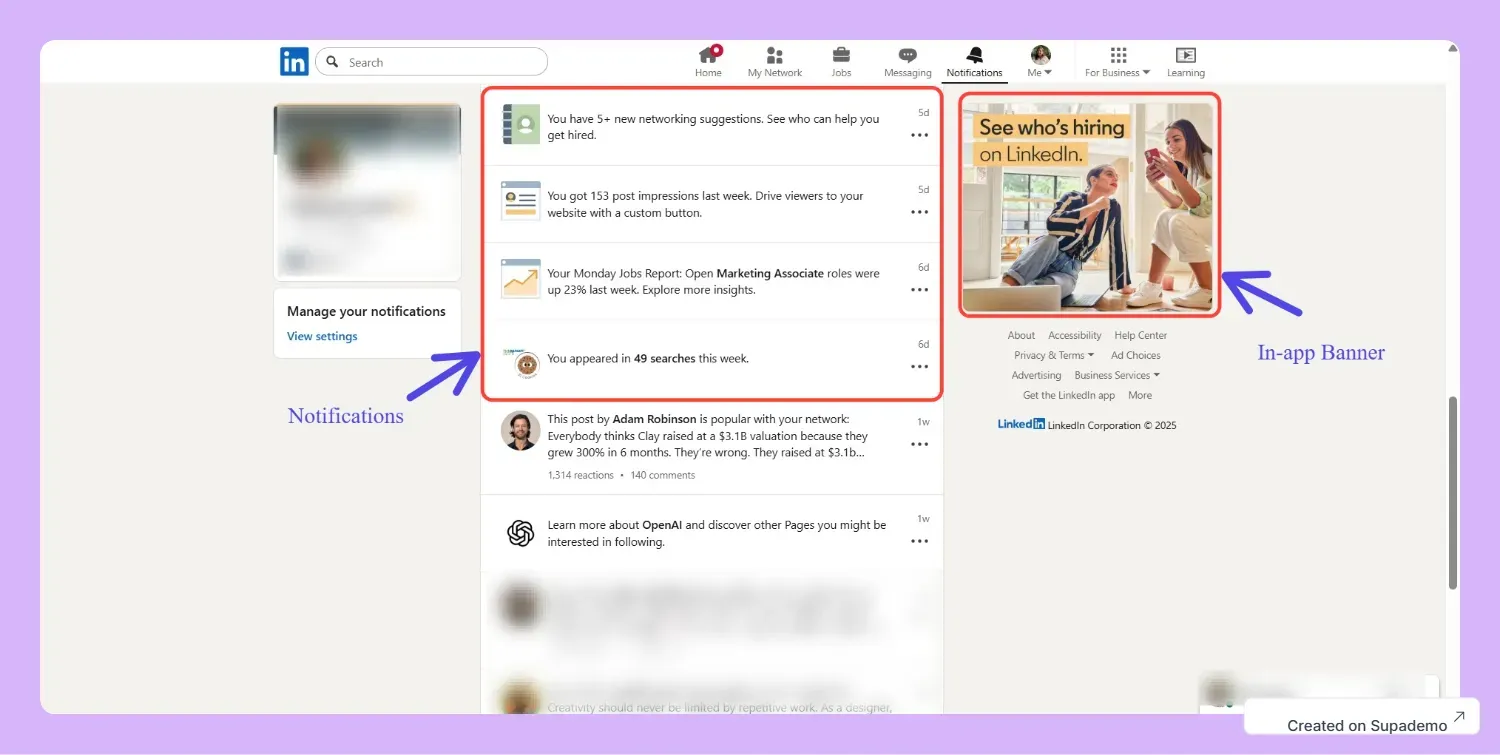 LinkedIn's in-app messaging example