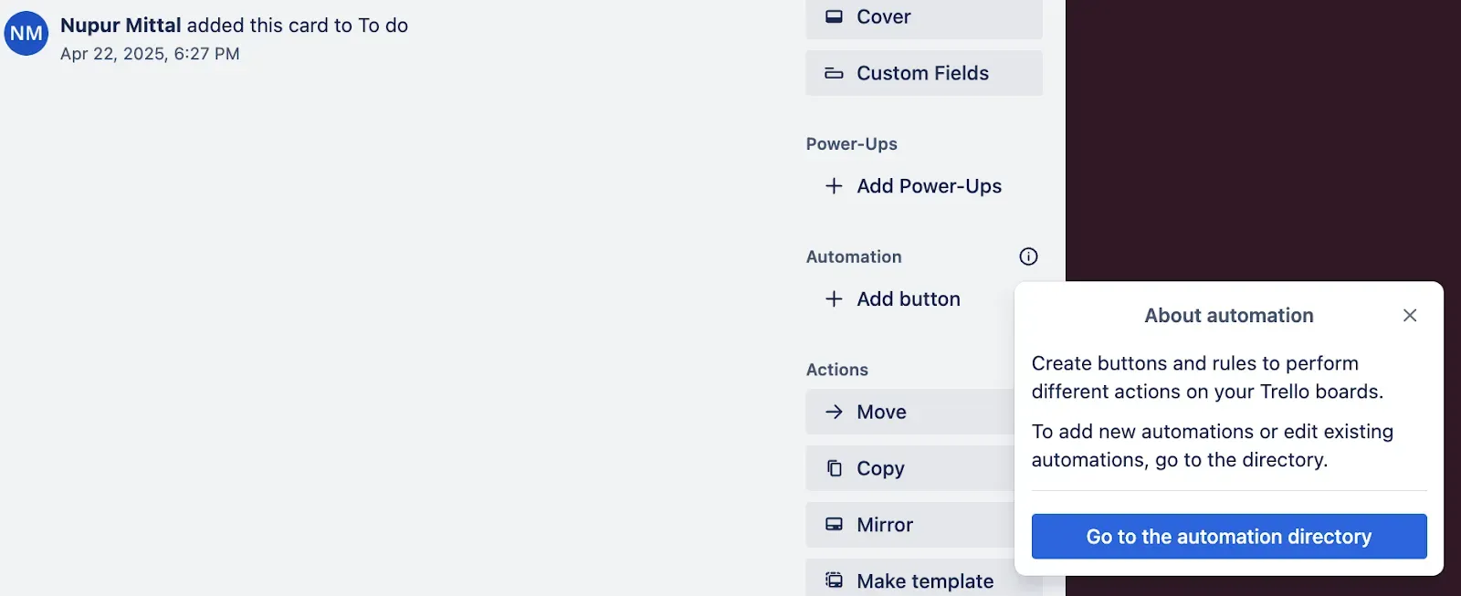 Trello tooltip example