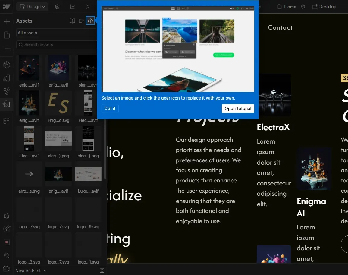 Webflow user onboarding