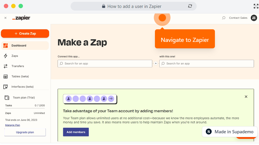 How to add a user in Zapier