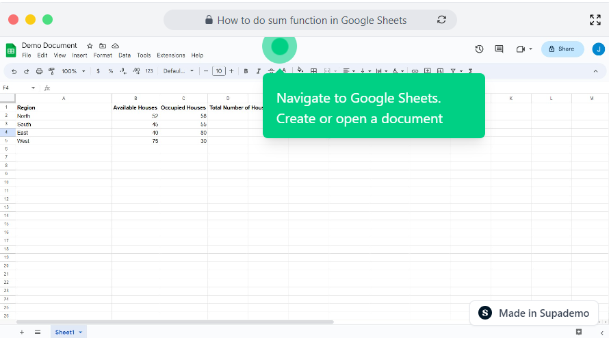 How to do sum function in Google Sheets