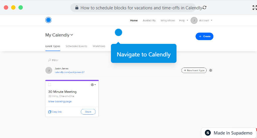 How to schedule blocks for vacations and time-offs in Calendly