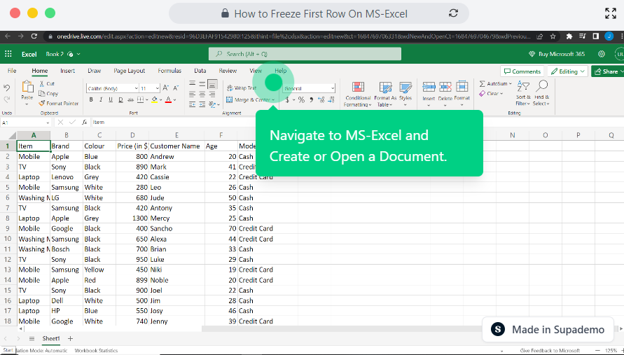 How to Freeze First Row On MS-Excel