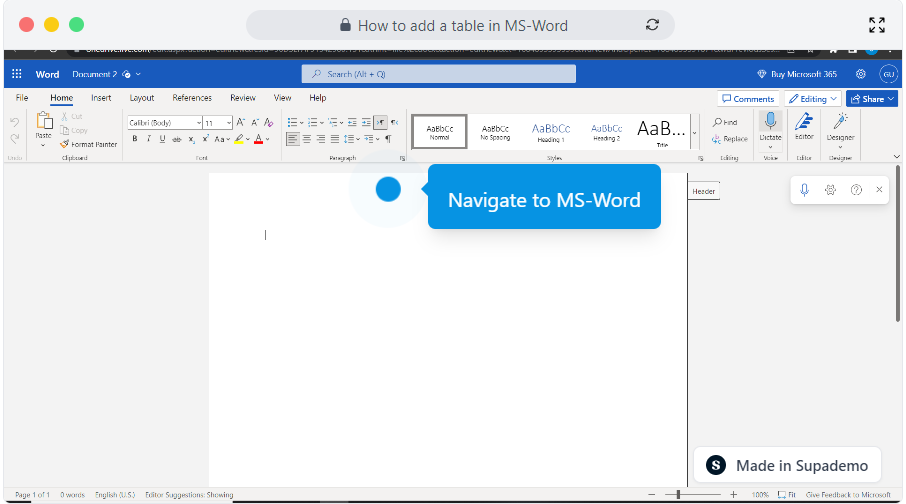 How to add a table in MS-Word