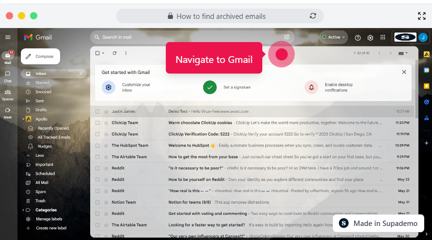 How to find archived emails