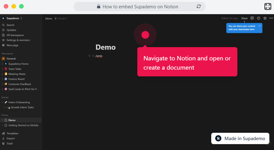 How to embed Supademo on Notion
